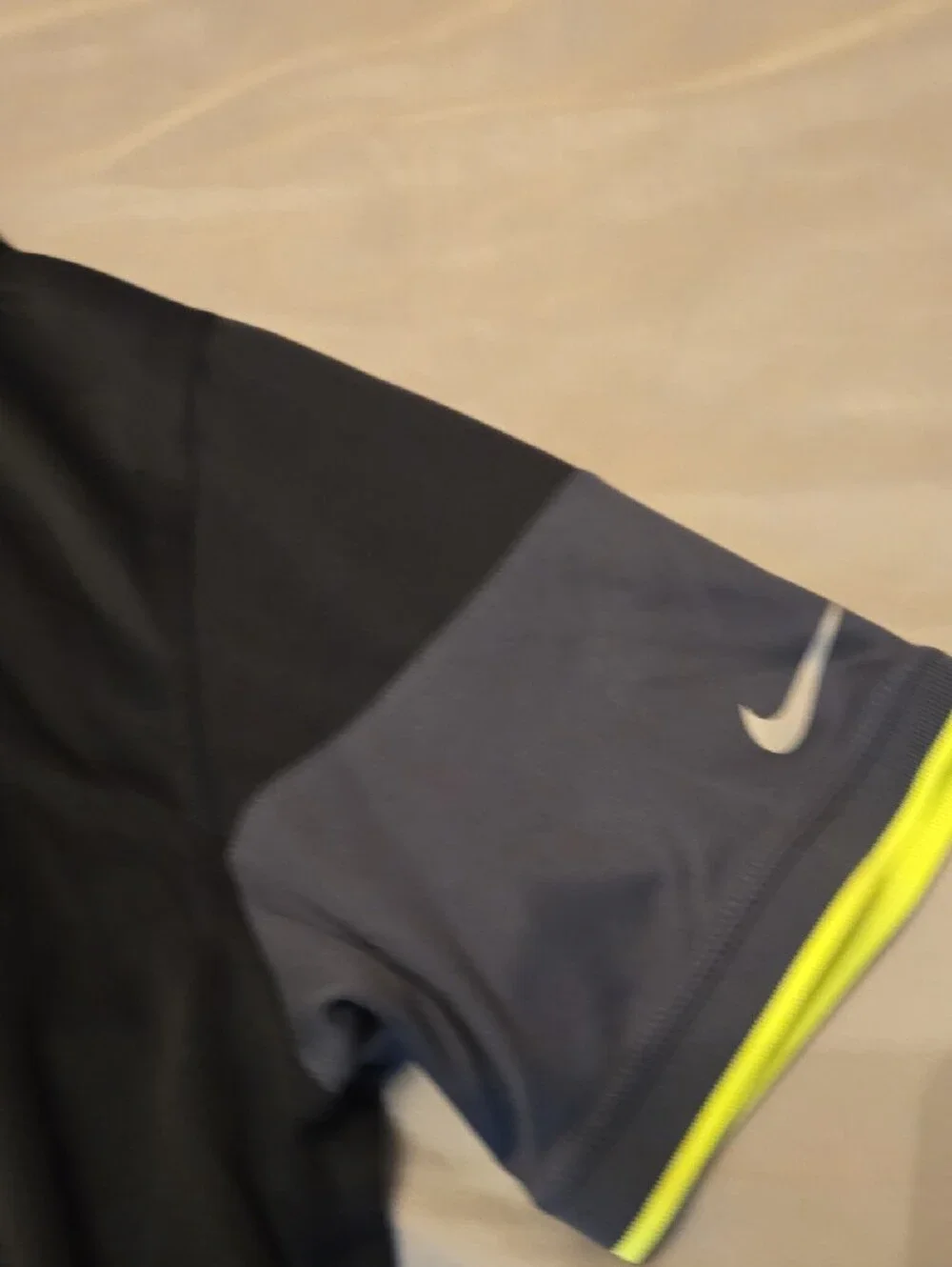Nike Men's Black Polo with Grey Sleeves and Neon Yellow Trim
